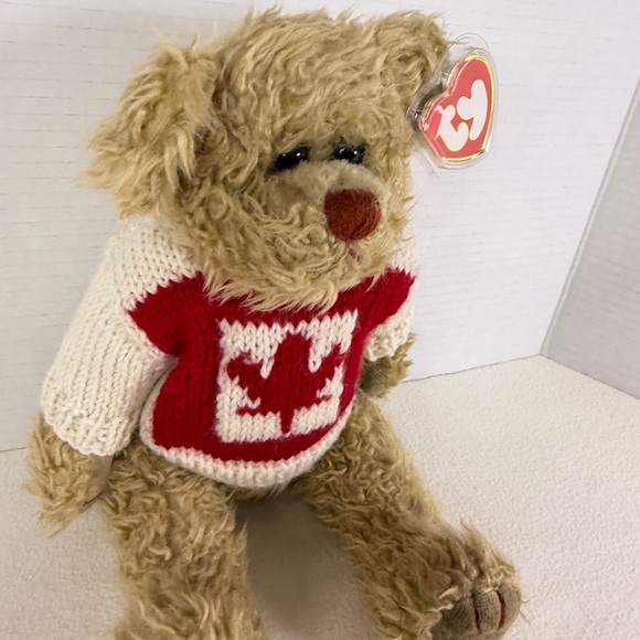 Ty Attic Treasures Bear 1999 Maple Leaf Sweater Canada Plush ~9” - Picture 2 of 10